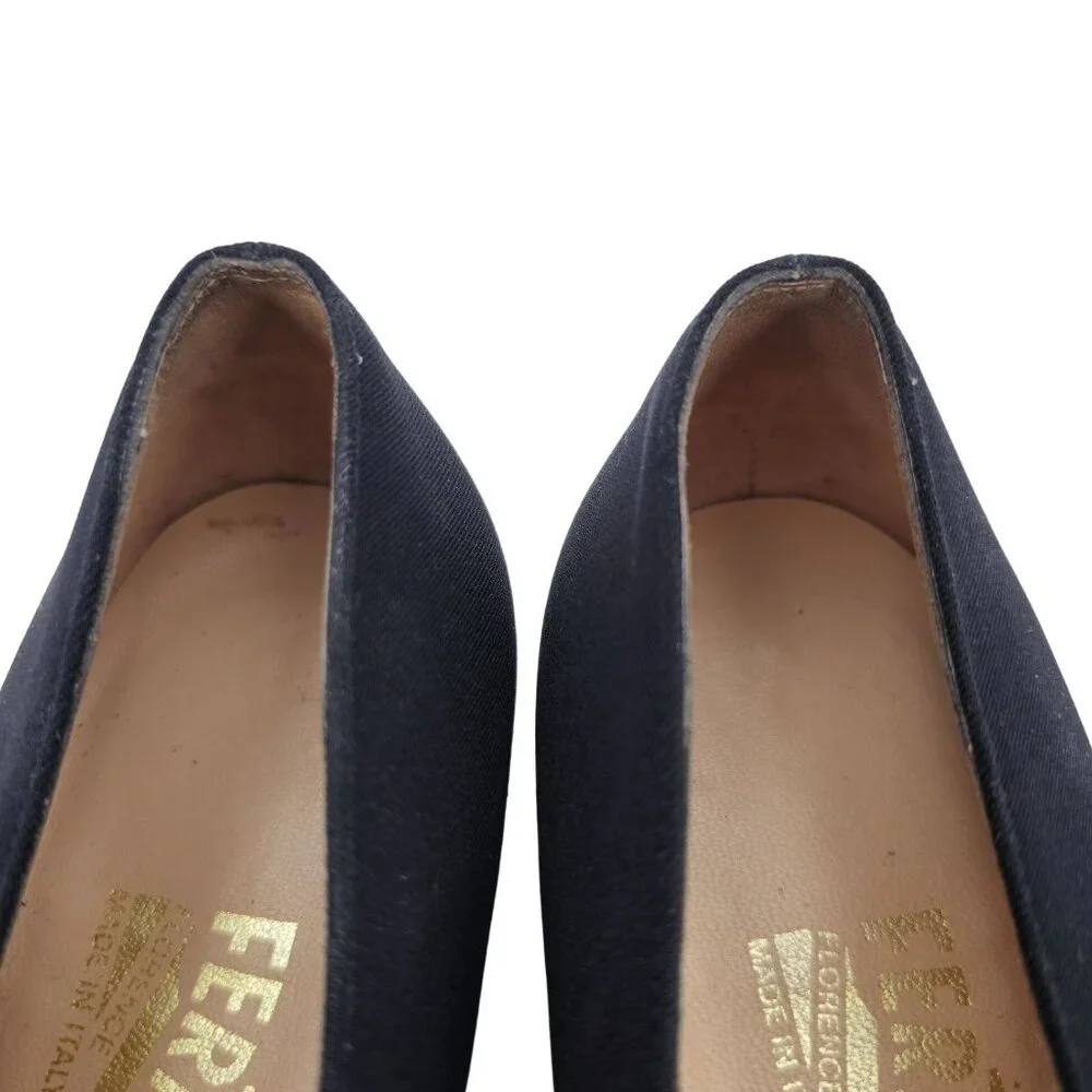 Salvatore Ferragamo Italy Black Fabric Formal Dress Shoes Women 8AA Buckle Pumps - Picture 7 of 11